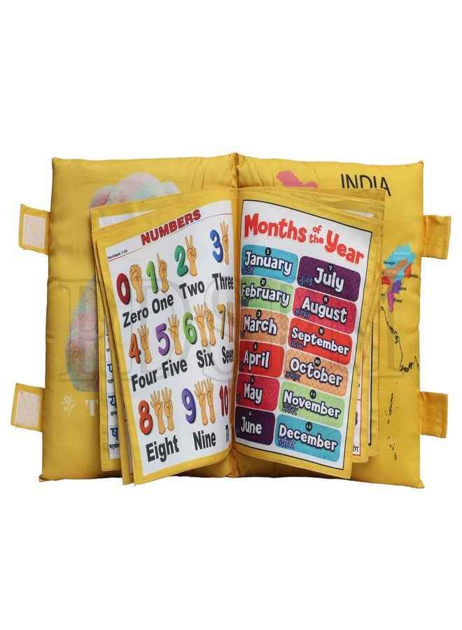 PDSPM Learning Cushion Pillow Book for Kids with 2 Languages Learn - English and Hindi,Toddler Pillow, Soft Cloth Book Baby Pillow Book Toys,(Pillow Gold) - Image 2